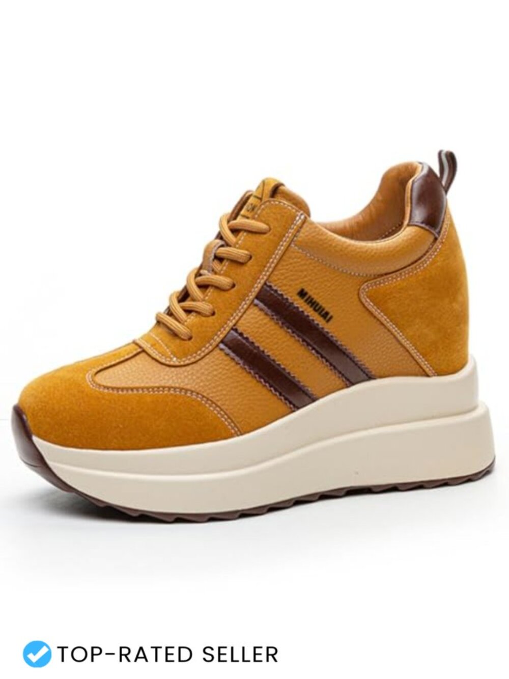 Platform Sneakers Women High Hidden Heel Wedge Fashion Leather Chunky Lace Up